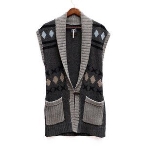 Free‎ People Cardigan Sweater Women’s M Gray Lambswool Southwestern Long Vest